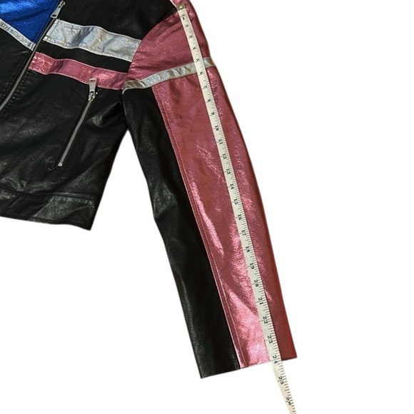 Urban Outfitters Snoh Faux Leather Pink, Blue, Silver Metallic Jacket sz Large - Picture 13 of 16